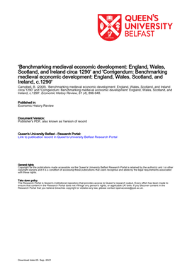 'Benchmarking Medieval Economic Development: England, Wales