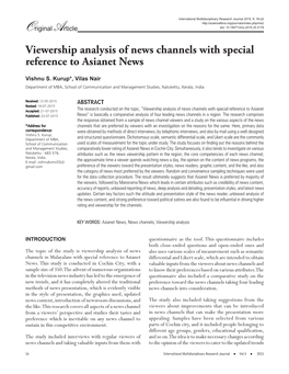 Viewership Analysis of News Channels with Special Reference to Asianet News