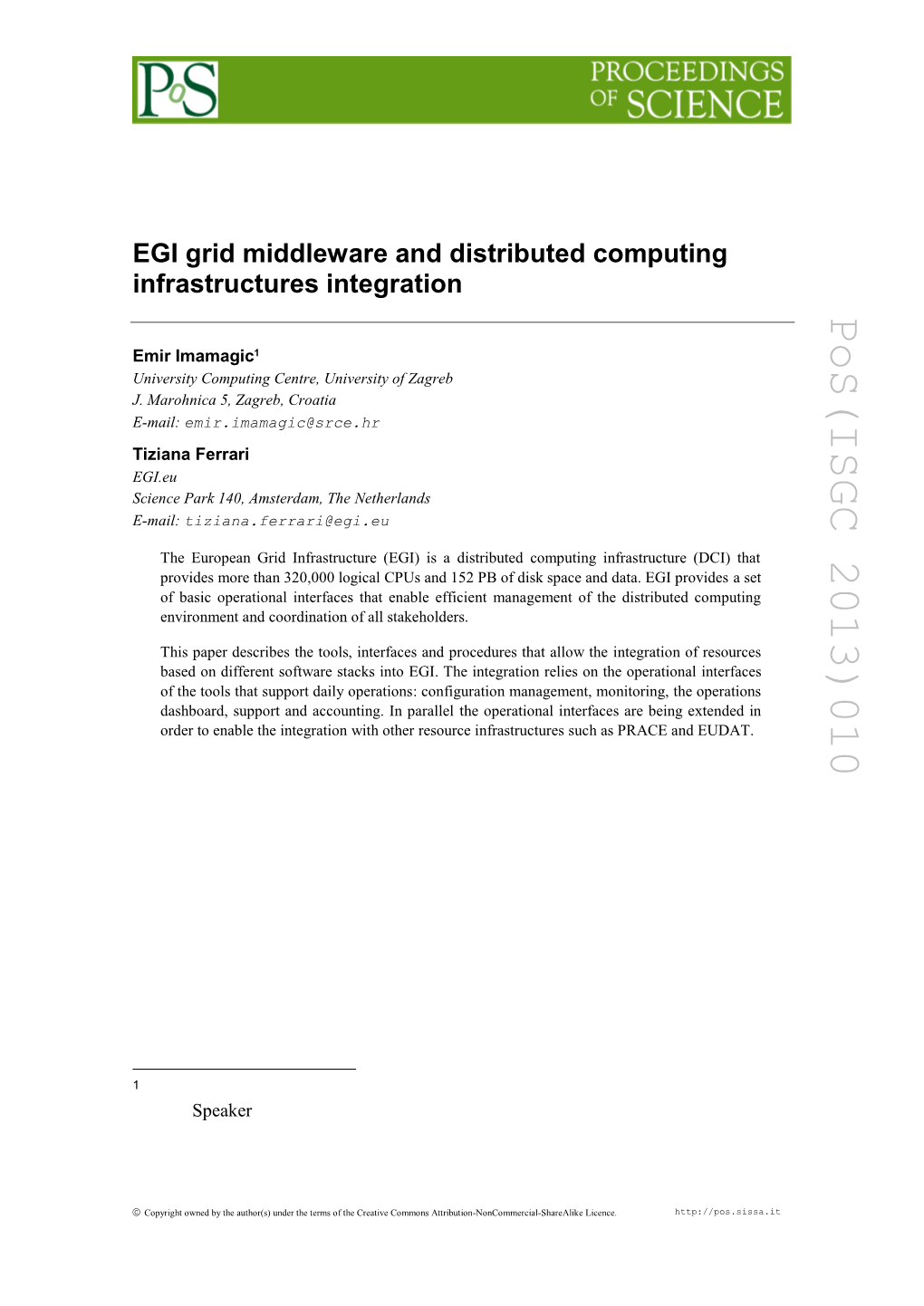 EGI Grid Middleware and Distributed Computing Infrastructures Integration