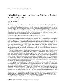 Hello Darkness: Antisemitism and Rhetorical Silence in the “Trump Era”