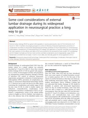 Some Cool Considerations of External Lumbar Drainage During Its Widespread Application in Neurosurgical Practice