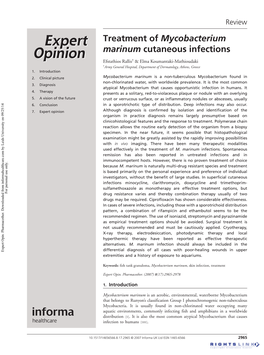 Treatment of Mycobacterium Marinum Cutaneous Infections