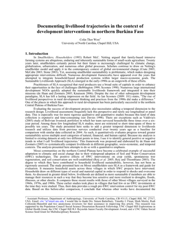 Documenting Livelihood Trajectories in the Context of Development Interventions in Northern Burkina Faso