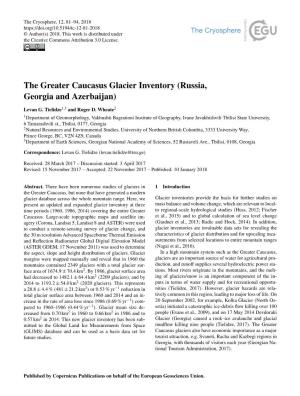 The Greater Caucasus Glacier Inventory (Russia, Georgia and Azerbaijan)