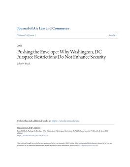 Why Washington, DC Airspace Restrictions Do Not Enhance Security John W