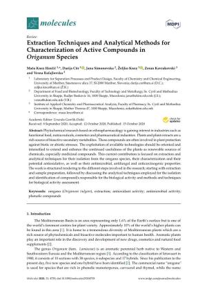 Extraction Techniques and Analytical Methods for Characterization of Active Compounds in Origanum Species