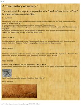 History of Archery." the Contents of This Page Were Copied from the "South African Archery Portal" (