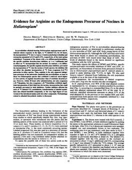 Heliotropium1 Received for Publication August 4, 1986 and in Revised Form December 24, 1986