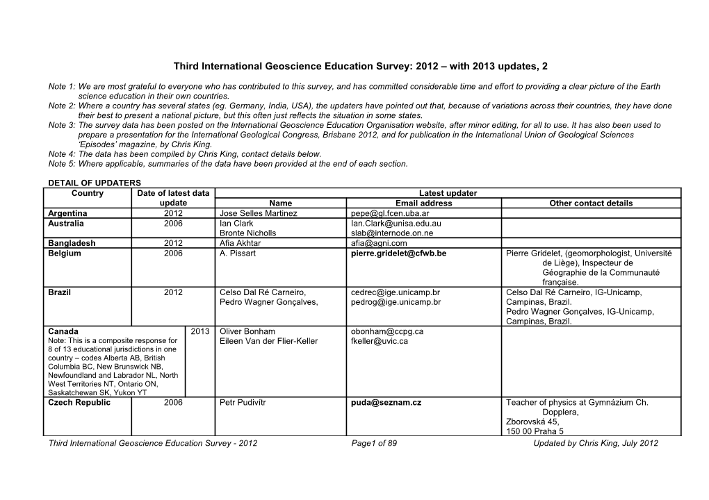 Third International Geoscience Education Survey: 2012 with 2013 Updates, 2