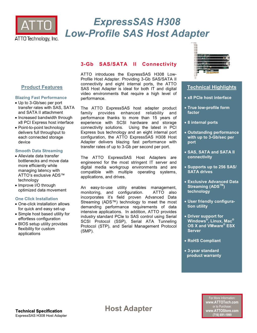 Expresssas H308 Low-Profile SAS Host Adapter