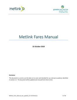 Metlink Fares Manual