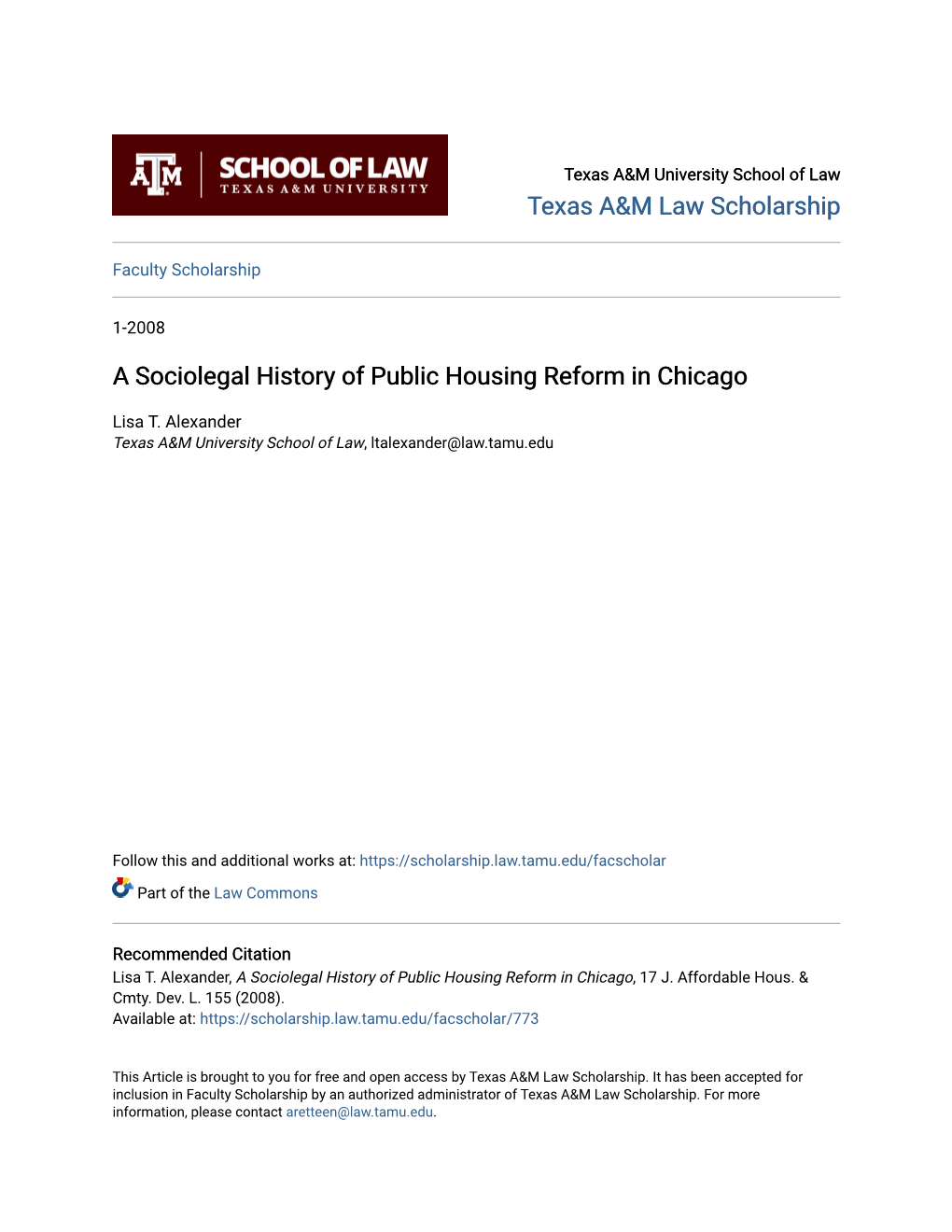 A Sociolegal History of Public Housing Reform in Chicago