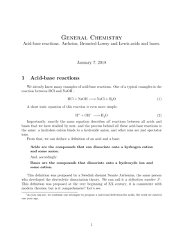 General Chemistry Acid-Base Reactions