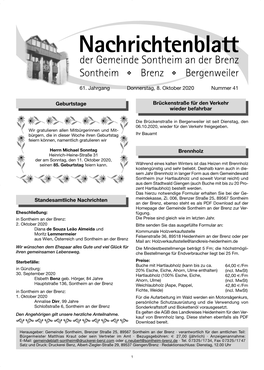 Nachrichtenblatt Sontheim - KW 41-2020 Umbruch.Qxp 07.10.20 11:08 Seite 1