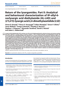 Analytical and Behavioural Characterization of N6-Allyl-6- Norlysergic Acid Diethylamide (AL-LAD) and (2’S,4’S)-Lysergicacid2,4-Dimethylazetidide(LSZ) Simon D