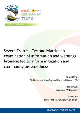 Severe Tropical Cyclone Marcia: an Examination of Information and Warnings Broadcasted to Inform Mitigation and Community Preparedness