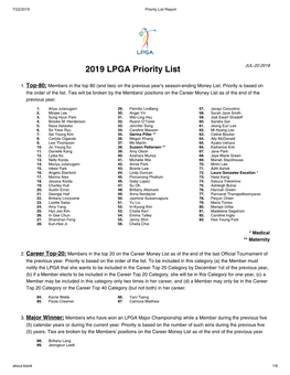 2019 LPGA Priority List JUL-22-2019
