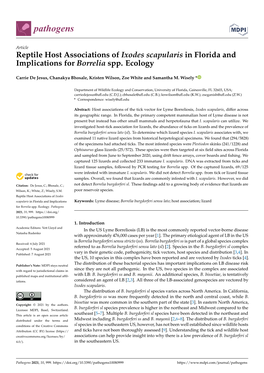 Reptile Host Associations of Ixodes Scapularis in Florida and Implications for Borrelia Spp