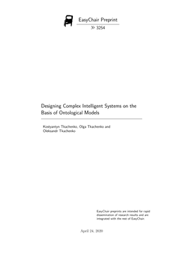 Designing Complex Intelligent Systems on the Basis of Ontological Models