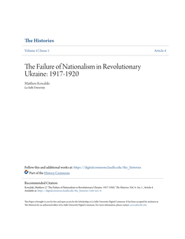 The Failure of Nationalism in Revolutionary Ukraine: 1917-1920