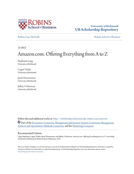 Amazon.Com: Offering Everything from a to Z Stephanie Lang University of Richmond