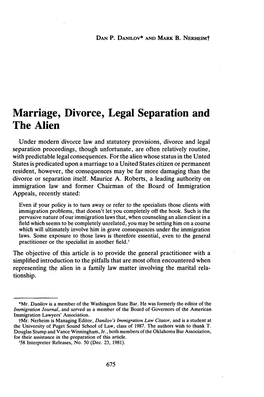 Marriage, Divorce, Legal Separation and the Alien