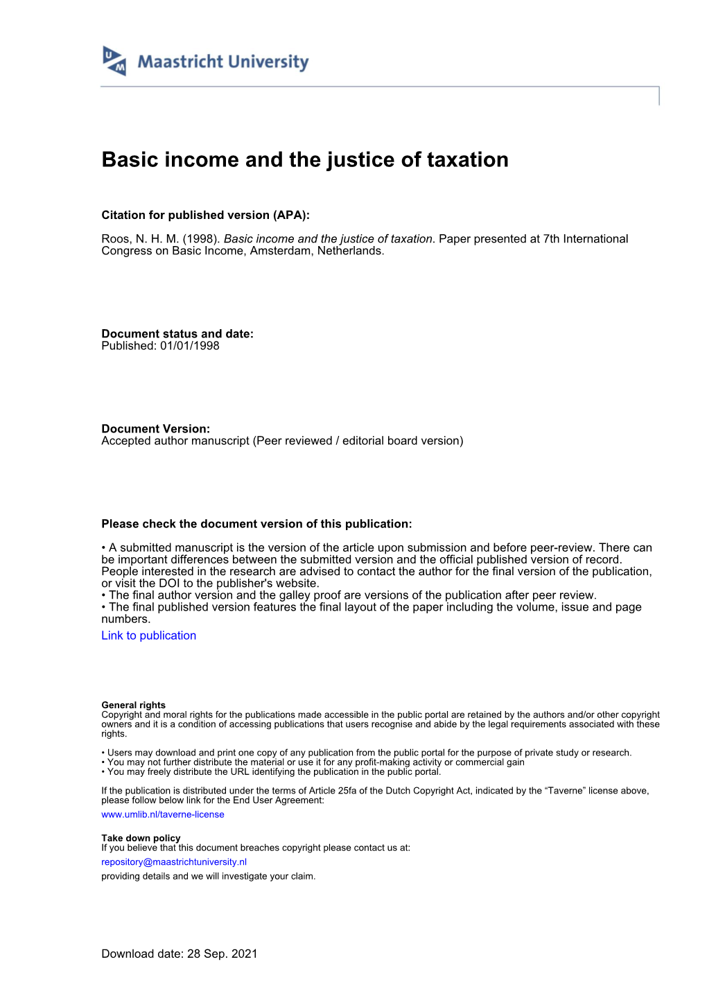 Basic Income and the Justice of Taxation