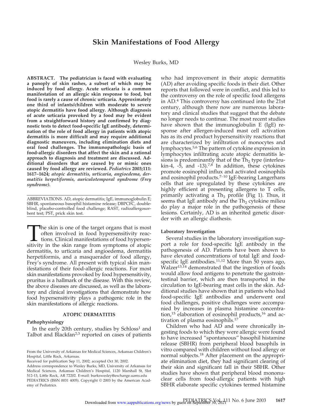 Skin Manifestations of Food Allergy