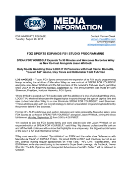 Fox Sports Expands Fs1 Studio Programming