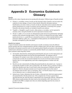 Appendix D Economics Guidebook Glossary Benefits Benefits Are the Values of Goods and Services Produced by the Project