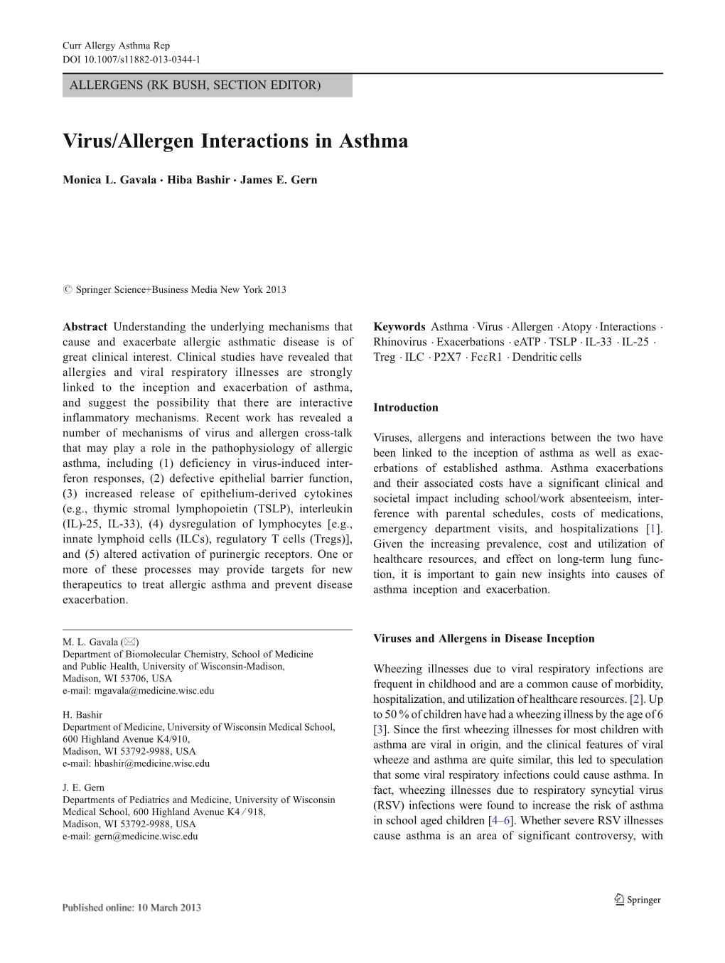 Virus/Allergen Interactions in Asthma