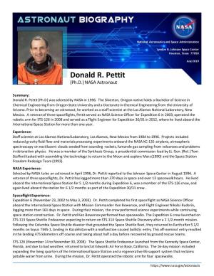 Donald R. Pettit (Ph.D.) NASA Astronaut