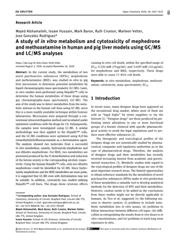 A Study of in Vitro Metabolism and Cytotoxicity of Mephedrone And
