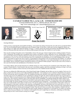 CATARACT LODGE NO. 2, A.F.& A.M. CONSECRATED 1852 from The