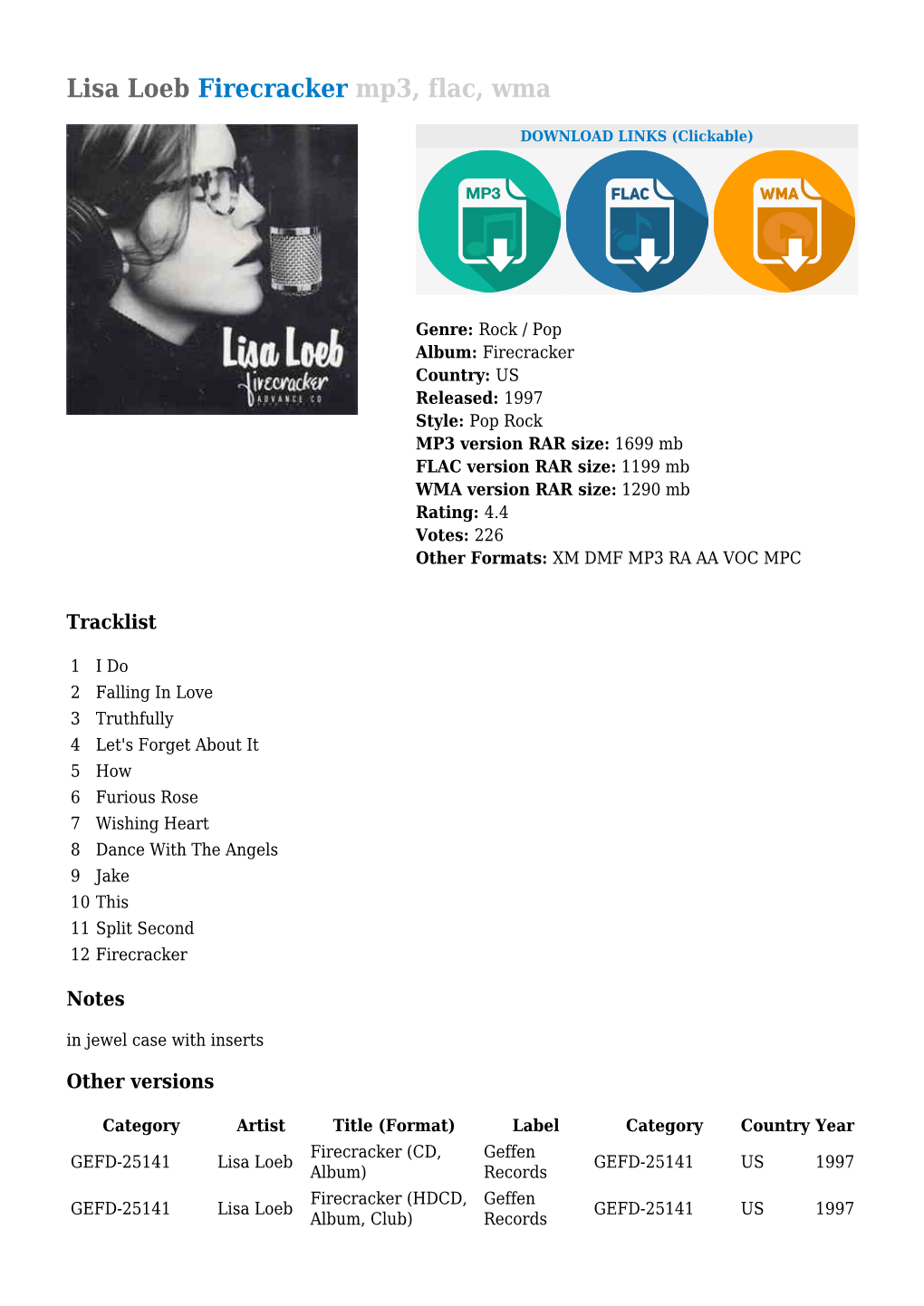 Lisa Loeb Firecracker Mp3, Flac, Wma