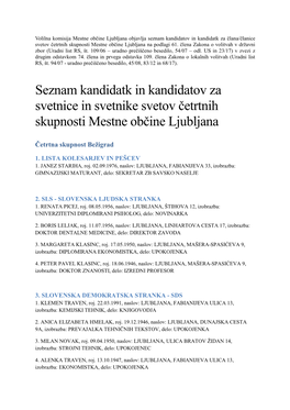 Seznam Kandidatk in Kandidatov Za Svetnice in Svetnike Svetov Četrtnih Skupnosti Mestne Občine Ljubljana