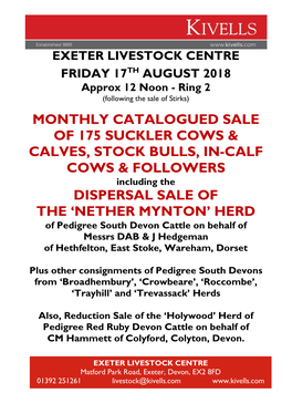 Monthly Catalogued Sale of 175 Suckler Cows