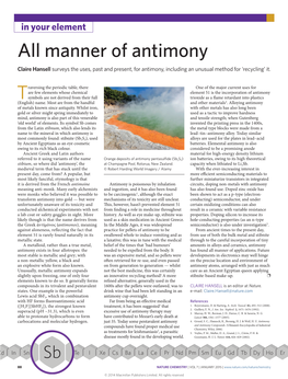Manner of Antimony Claire Hansell Surveys the Uses, Past and Present, for Antimony, Including an Unusual Method for ‘Recycling’ It