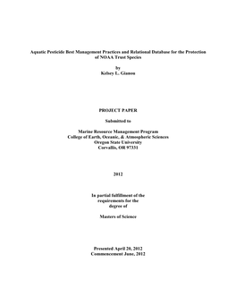 Aquatic Pesticide Best Management Practices and Relational Database for the Protection of NOAA Trust Species by Kelsey L. Gianou