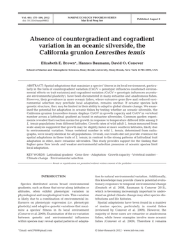 Absence of Countergradient and Cogradient Variation in an Oceanic Silverside, the California Grunion Leuresthes Tenuis