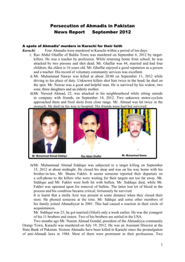 Persecution of Ahmadis in Pakistan News Report September 2012