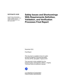Safety Issues and Shortcomings with Requirements Definition, Validation, and Verification Processes