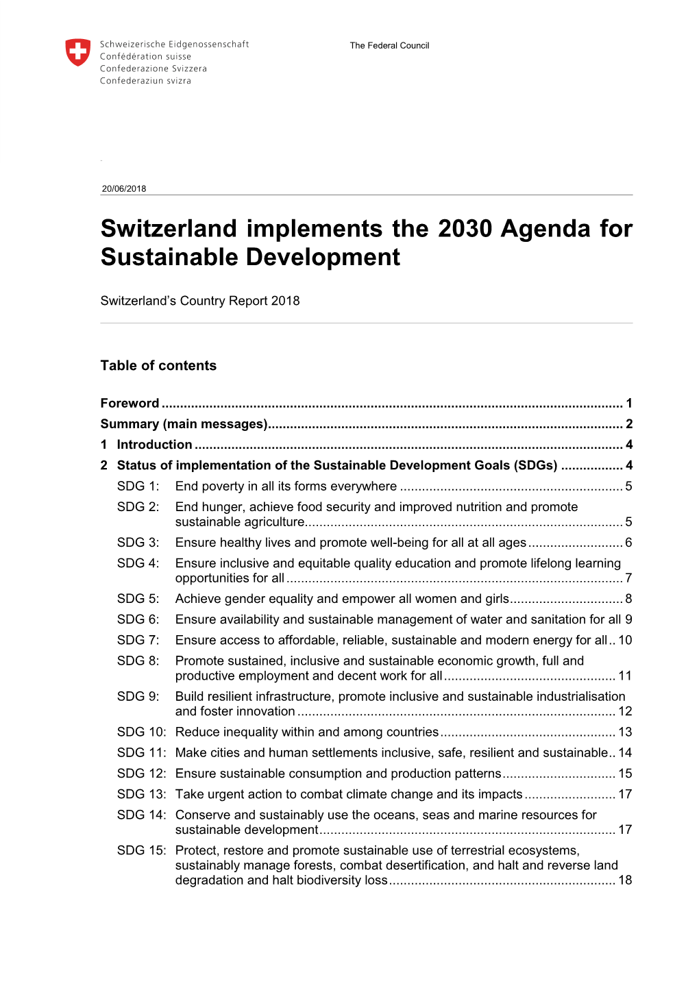 Switzerland Implements the 2030 Agenda For