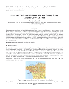 Study on the Landslide Hazard in the Pashley Street, Laventille, Port of Spain