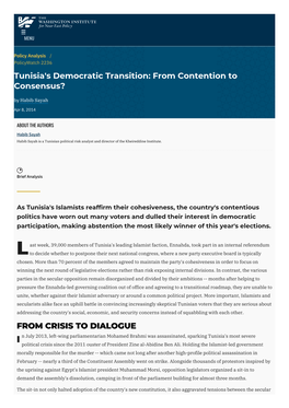 Tunisia's Democratic Transition: from Contention to Consensus? by Habib Sayah