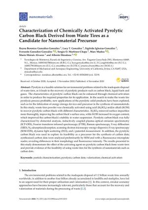 Characterization of Chemically Activated Pyrolytic Carbon Black Derived from Waste Tires As a Candidate for Nanomaterial Precursor
