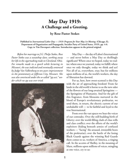 "May Day 1919: a Challenge and a Greeting," by Rose Pastor Stokes