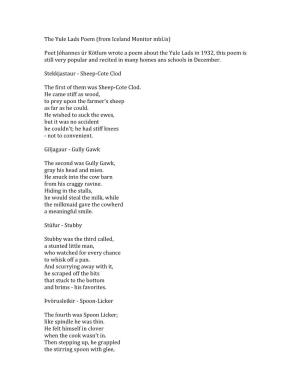The Yule Lads Poem (From Iceland Monitor Mbl.Is) Poet Jóhannes Úr
