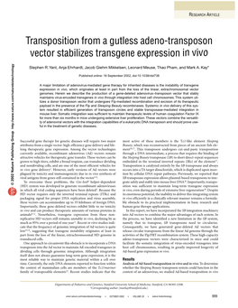 Transposition from a Gutless Adeno-Transposon Vector Stabilizes Transgene Expression in Vivo