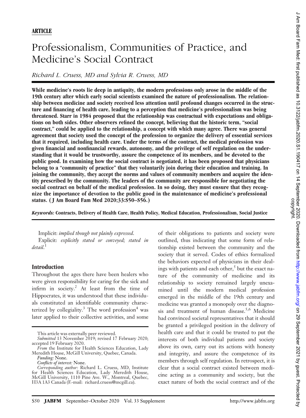 Professionalism, Communities of Practice, and Medicine's Social